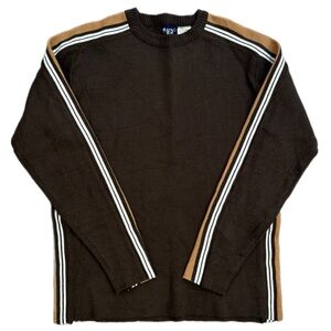 Vintage 70s KP Crewneck Sweater Striped Brown Tan Tagged Mens XL Runs Small